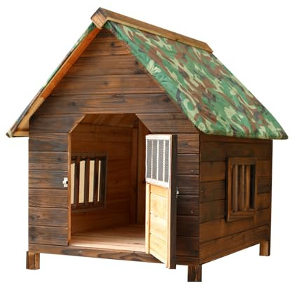 MBBTAG Cuccia cane esterno taglia grande, cuccia coibentata cane esterno, pavimento rimovibile, Cuccia per cani in legno da esterno, Base rialzata, Perfetto per giardini, cortili e fattorie(88x77x81cm