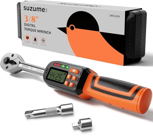 Digitaler Drehmomentschlüssel, 3/8 Zoll (3 - 60 Nm) ± 2 % Genauigkeit, digitaler Drehmomentschlüssel, 3/8-Antrieb mit Summer und LED-Blitzbenachrichtigung, Spitzen- und Spurmodus, elektrischer