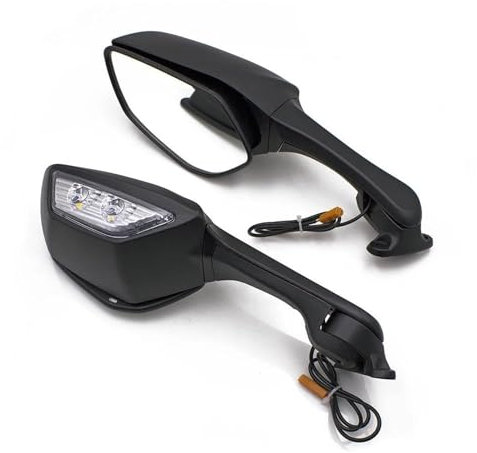 YZCSYBBF Motorradspiegel Cafe Racer Retro Rückspiegel Umkehrspiegel mit Blinker Lichter Lenker für Kawasaki Zx-10R