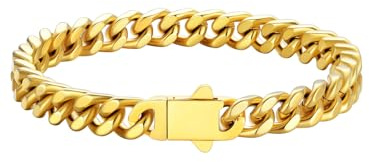 U7 Panzerarmband Herren Gold Miami Armband Edelstahl 7mm Cuban Chain Bracelet Schwer Gliederarmband kubanische Herrenarmband 19cm Armschmuck für Bruder Vater Jungs Freund
