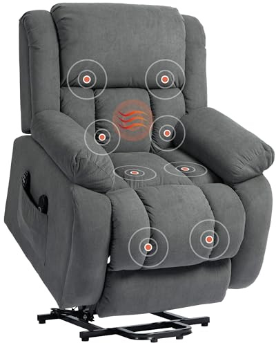 HOMCOM Fauteuil Releveur Électrique Chauffage Massage Relax Gris | Fauteuil Relax Électrique, Dossier Inclinable, Assise Large, Ports USB, Télécommande, Repose-Pied, Poche Latérale