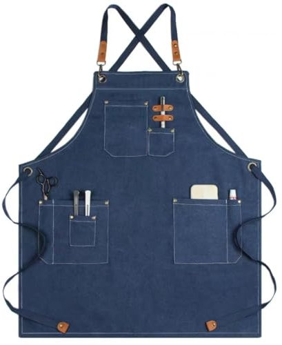 GIAYEU Heavy Duty Work Apron,Work Apron, Tool Apron, Woodworking Apron Tool Apron Heavy Duty Work Aprons Unisex For Kitchen, Waxed Canvas Apron Garden, Pottery, Craft Workshop, Garage(Blue)