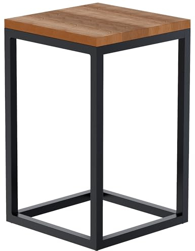 CLP Beistelltisch Manteo aus Eichenholz, eckiger Nachttisch, Sofatisch mit pulverbeschichtetem Metallgestell und Bodenschonern, Größe:30x30x50 cm