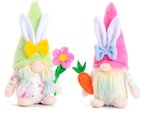 BWFY 2pcs Easter Gnomes Spring Decorations Handmade Plush Easter Gnomes for Spring Tiered Tray Mantel Decoration for Home Party Decorations and Gifts