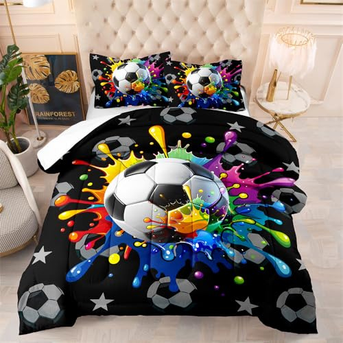 Bettdecke 140X200 Fußball Bettdecken 200Gsm,Dünne Und Leichte Duvet,4 Jahreszeiten Bettdecken,Weiche Mikrofaser Bettdecke Mit 2 Kissenbezüge,Warm Steppbettdecke Für Allergiker