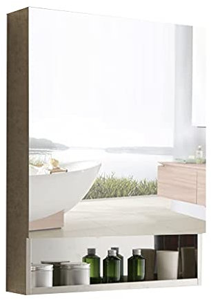 Generisch Badezimmer-Wandschrank mit Spiegeltür, silberner Badezimmer-Eckschrank aus Edelstahl zur Wandmontage, Make-up-Aufbewahrung für kleine Wohnungen.