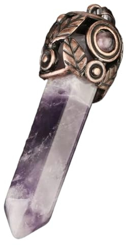 BXSEEF Natural crystal stone pendant red antique copper hexagonal column energy pendant(Amethyst)