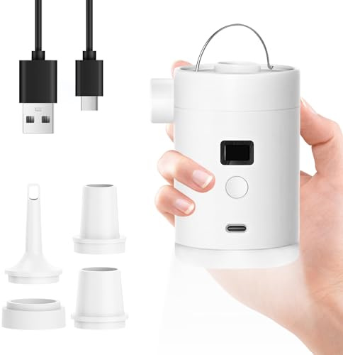 Bomba Aire Eléctrica Recargable, Bomba De Aire Portátil, Mini Bomba De Aire Eléctrica Portátil, Bomba Portátil USB C con 4 Boquillas para Inflar Y Desinflar para Piscinas, Colchones De Cama, Inflador