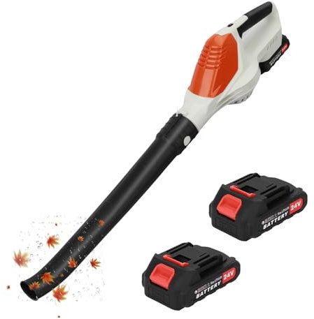 Laubbläser Akku, 24V Laubbläser mit akku und Ladegerät (inkl. Standarddüse, 240 km/h Luftgeschwindigkeit, leicht u. leistungsstark, 5- Drehzahlregelung), Kabelloser, Elektrischer (Orange)