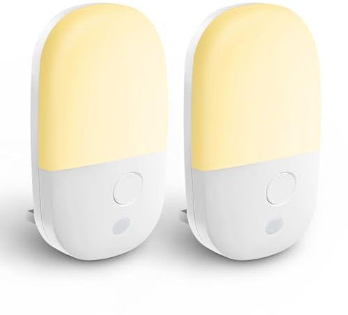 Vexloria LED Nachtlicht Steckdose mit Dämmerungssensor 2 Stück, 3 Helligkeitsstufen, ON/OFF/AUTO Beleuchtungsmodus, 2700K WarmWeiß Nachtlicht für Flure,Treppen, Schlafzimmer, 0.3W
