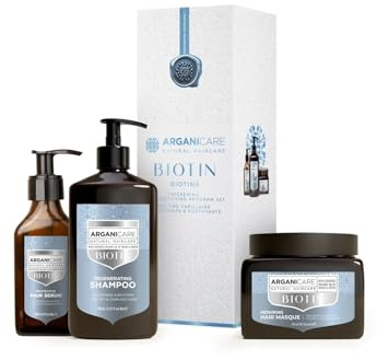 Set Capilar Arganicare Ritual Biotina – 4 piezas: Champú, Acondicionador, Mascarilla y Sérum Profesional – Fortalece, nutre y repara el cabello