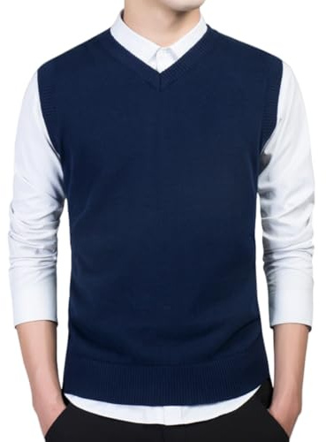 Jerséis sin Mangas para Hombre Chalecos de Punto con Cuello en V Jersey de Punto sin Mangas clásico Caballero Cardigans Chaqueta Otoño Invierno Prendas de Punto Pullover