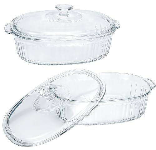 2 Pack Glass Casserole Dish with Lid, Clear Glass Cookware Baking Dish, Casserole Dishes for Oven & Microwave Use, Versatile Deep Food Container for Baking (1.5L + 2.8L)