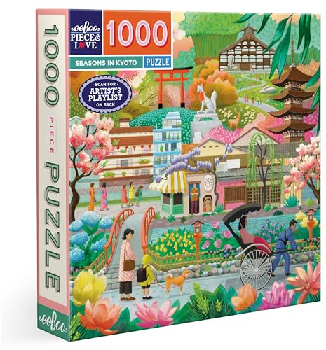Eeboo Puzzle mit 1000 Teilen, Jahreszeiten in Kyoto – Puzzle für Erwachsene, 1000 Teile aus Karton – Maße 58,5 cm x 58,5 cm