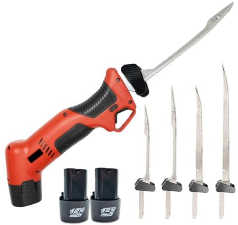 Asyduey Coltello Elettrico Ricaricabile per Sfilettare con 4 Lame Antiaderenti In Nitruro di Titanio e 2 Batterie Ricaricabili, Spina UE