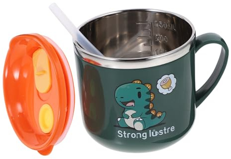 FUNNETOYU Tasse à Lait Garçon Fille Inox avec Paille Antidébordement Double Paroi Isolante Tasse Apprentissage sans Fuite pour Tout Petits Garçon Fille