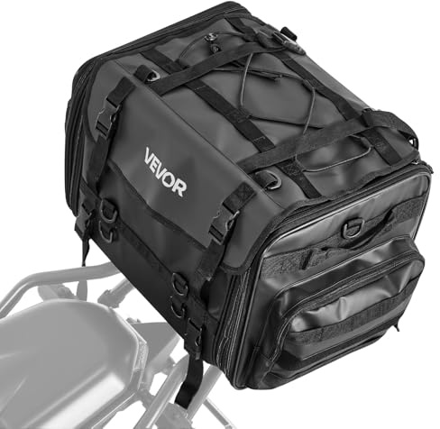 VEVOR Borsa Posteriore per Moto, Espandibile da 40 a 60L con Copertura Antipioggia Impermeabile, Pieghevole per Bagagli Sportivi all'Aria Aperta, con Tracolle, Tasca e Cordino Elastico, Nero