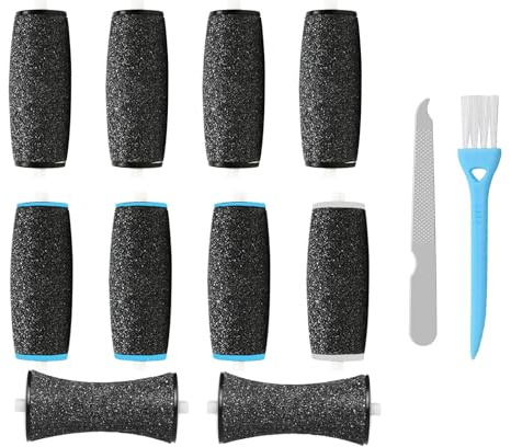10 Stück Ersatzrollen für Elektrische Fußfeilen - 2 Formen (Konkav/Konvex) & 3 Körnungen (Grob/Mittel/Fein) - Hornhautentferner Rollen für Pediküre Geräte - Inkl. Nagelfeile & Reinigungsbürste