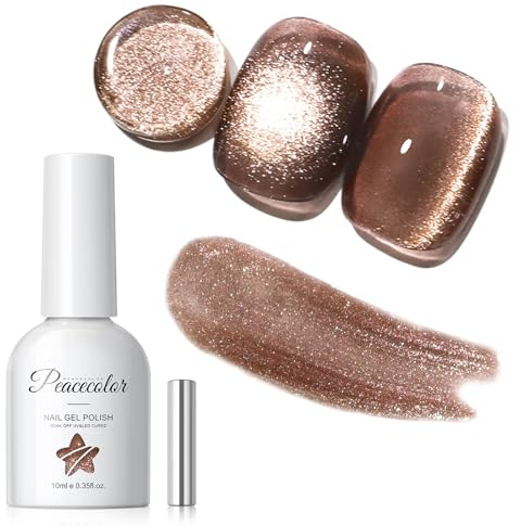 PEACECOLOR Esmaltes Semipermanentes para Uñas, Marrón Cat Eye Gel Magnético con Imán, Gel Nail Polish Soak Off UV/LED 10ML