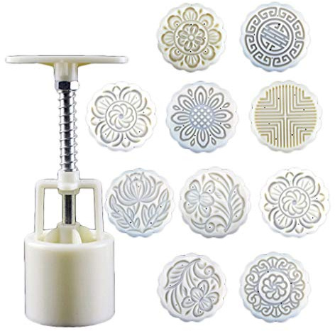 PLCPDM Hand Pressure Dessert Molds Flower Pattern Cookie Stamp Maker MidAutumn Festival Making Cookie Pastries Tool Flower Pattern Molds For Baking Shape Hand Press Easy To Cleans