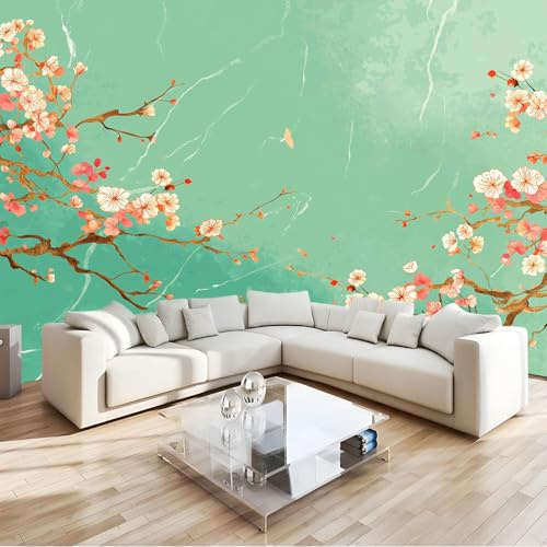Ciano Rosa Muralo - Semplice Stile Cinese Fiori Uccelli Carta da parati 3D per cameretta dei bambini in tessuto non tessuto, per ragazze e ragazzi decorazione da parete 250 x 175 cm