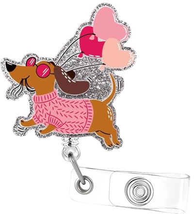 Dog Badge Reel Retractable Badge Holders, Cute Dog Nurse Badge Clip, Funny Badge Reel with Alligator Clip Accessories, Heart Balloon Badge Holder for ID Name Teacher Doctor