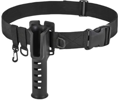 QOXEZY Ceinture de pêche Support de canne à pêche pour surf, kayak et wading – Ceinture réglable en nylon avec repose-canne ABS, compatible avec les cannes à pêche Spinner et Casting (insert baril +
