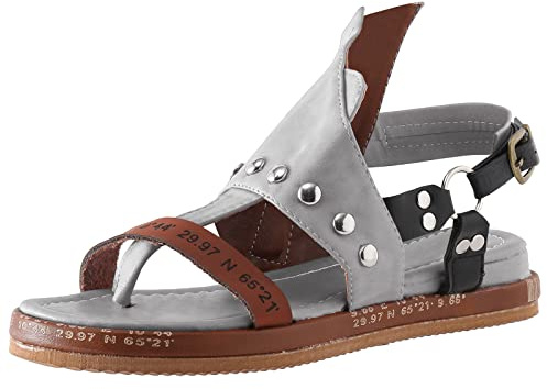 ZTFYKLIN Sandalias Comodas Mujer Retro Cuero Toe Clip Hebilla Decorativa Flat Bbottom Side Zipper De (Grey, 38) Zapatillas Para Fascitis Plantar Corcho Con Plataforma Griegas Plata Fucsia