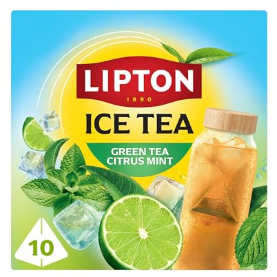 Lipton Ice Tea Green Citrus Mint, 10 Teabags, Zero Calories & Zero Sugar | For refreshment, light & aromatic iced tea, cold brew ready, plant-based pyramid tea bags