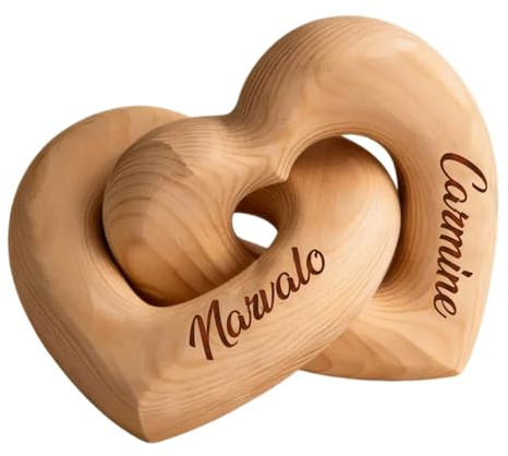 Scultura In Legno Personalizzata Con Cuore Ad Incastro, Regalo Romantico For Coppia Incisione Del Nome Personalizzato, Decorazione For Anniversario In Massello For Camera Da Letto O Soggiorno