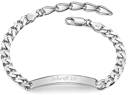 Materia Herren Armband Silber 925 mit Gravur - Schildarmband 6mm Männer 19-23cm SA-13-Schrifttyp 10