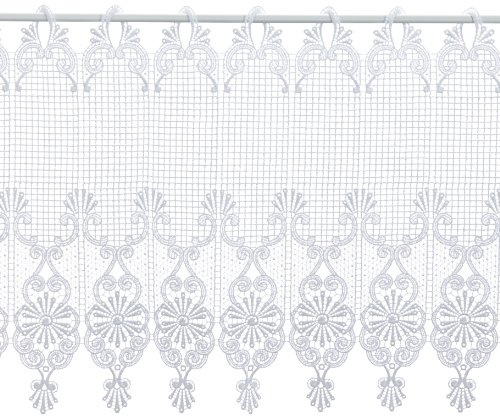 Plauener Spitze Original by Modespitze - Gardine Scheibengardine für Stangendurchzug, hochwertige Stickerei als Guipure Spitze, Höhe 45 cm, Breite 112 cm, Weiß