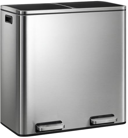 casa pura Mülleimer Küche 2×30L Edelstahl | 2-Fach Mülltrennsystem, Treteimer Küche, Metall, Soft-Close, luftdicht, Kunststoff-Inneneimer, Klappdeckel – (Felix)