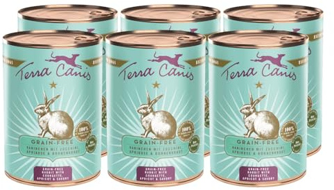 Terra Canis Kaninchen, Getreidefrei Nassfutter für Hunde, 6x400g | 100% Lebensmittelqualität aller Rohstoffe, mit frischem Fleisch, reich an Nährstoffen, getreide- und glutenfrei