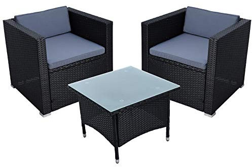 ESTEXO Polyrattan Lounge Set Sitzgruppe Loungesessel Gartensessel Gartentisch Tisch Tischset Stuhlset Sessel (Schwarz)