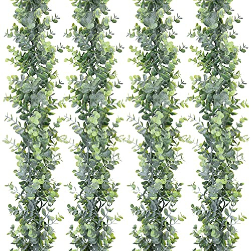 DearHouse 4-pack konstgjord eukalyptusgirlang, konstgjorda vinrankor, hängande eukalyptusblad, grönska, girlang för bröllopsbakgrund, båge, väggdekoration, 1,5 m/st UV-skyddade, inomhus, utomhus