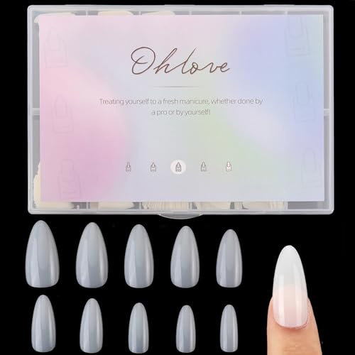 Almond False Nails Tips Full Cover 500PCS Short Acrylic Nails with Case for DIY Nail Art, 10 Sizes