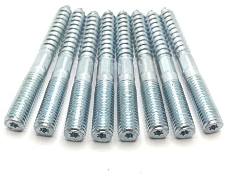 Hanger Bolt M12x100 Silvery Double Headed Bolt Self-Tapping Screw with Hexagon for Furniture 8Pcs