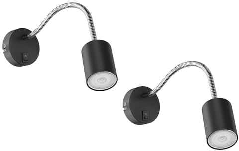 ledscom.de 2x Leselampe WAIKA mit Schwanenhals und Schalter schwarz matt, inkl. GU10 LED, PAR16, warmweiß, 6,05W, 374lm, 70°, 3-Stufen-Dimmer