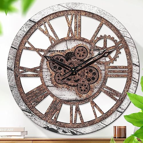 Große Wanduhr, Wanduhr für Wohnzimmerdekoration,Moderne Vintage-Retro-Industrieuhren für Heimdekoration, Wohnzimmer, Küche, Büro, Schule (Grau Holz,18 Inches)