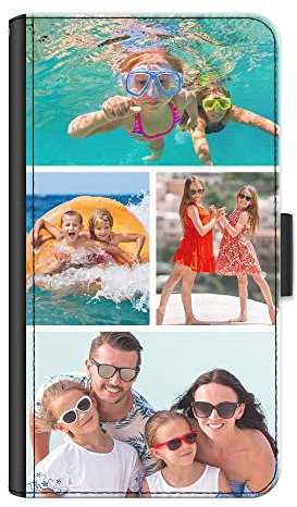 Personalised Phone Case For Apple iPhone 17, 16, 15, 14, Pro, Max, Mini, Plus 13, 12, 11, X, XS, XR Phone, Custom Photo Collage, Image on Leather Side Flip Wallet Phone Case, Phone Cover - Four Images