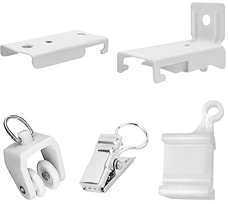 Accesorios para Riel de Cortina - Juego Con 2 Tapas de Extremo, 30 Rodillos & Clips, 13 Soportes de Techo o Pared