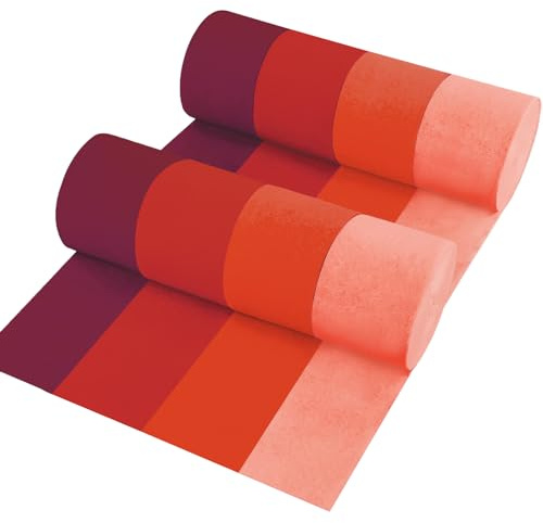 Party-Krepppapier-Luftschlangen, 8 Rollen in 4 Farben, Farbverlauf, rot, 8 Stück 25 m Luftschlangen, Party-Dekorationen, Partyzubehör für Junggesellinnenabschiede, Hochzeit, Geburtstag, Babyparty