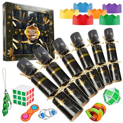 KreativeKraft Christmas Crackers con Sorpresa, Xmas Crackers Regali di Natale, Pacco da 6 (Giochi Fidget)