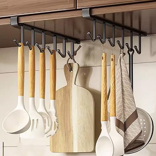 Nmgkokew 2 piezas Tazas Ganchos,Tazas Ganchos Debajo del ​Gabinete, Cocina Almacenamiento Ganchos para Tazas Utensilios de Cocina,Cinturones de Corbata,Bufanda,llaves Almacenamiento (Negro)