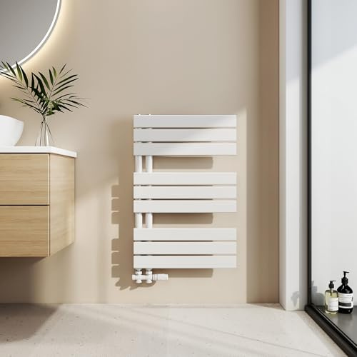EMKE Badheizkörper Flach 762x500 mm, Handtuchheizkörper mit Seitenanschluss, Effizienter Handtuchwärmer Handtuchtrockner Heizkörper für Bad, Weiß, 397W