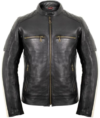 Herren Retro Motorradjacke aus Rinds Nappa Leder mit Protektoren (DE/NL/SE/PL, Alphanumerisch, XL, Regular, Regular, Schwarz)