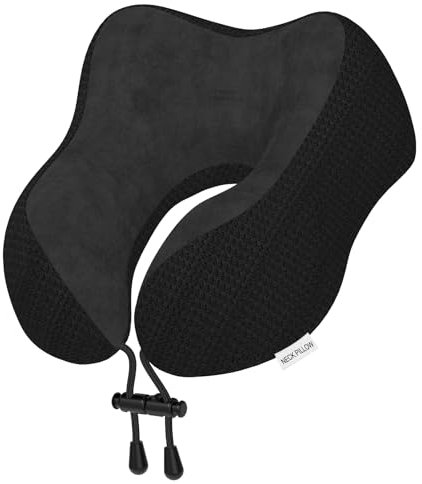 Yomisee Travel Pillow Neck Pillow for Travel Airplane Memory Foam Flight Pillow for Cars, Trains, Home, Offices (Black)