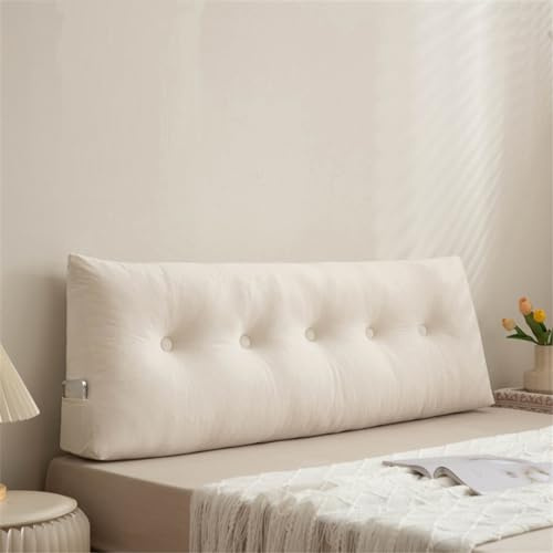 Treer Almohada Triangular Grande con Cuña Triangular para Respaldo, Almohada de Lectura de Cabecera, Cojín de Apoyo Lumbar, Vistoso Cojín de Posicionamiento para Sofá Cama (60 * 40 * 12cm,Blanco)