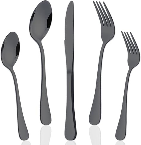 Cubiertos negros mate acero inoxidable 30 uds con cuchillos tenedores cucharas soperas cucharillas postre tenedores postre aptos lavavajillas hogar restaurantes cuberteria negra